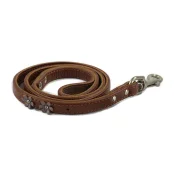 Повідець Cristel для собак, тришаровий, з фурнітурою, заклепками і стразами "квіти", шкіра, 15 мм, коричневий