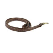 Повідець Cristel для собак, тришаровий, фурнітура "золото", принт "кайман", шкіра, 15 мм, коричневий