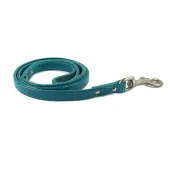 Повідець Cristel для собак, тришаровий, фурнітура "нікель", принт "кайман", шкіра, 15 мм, бірюзовий