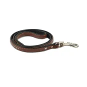 Повідець Cristel для собак, чотиришаровий, з фурнітурою, заклепками і стразами, шкіра, 15 мм, коричнево-чорний