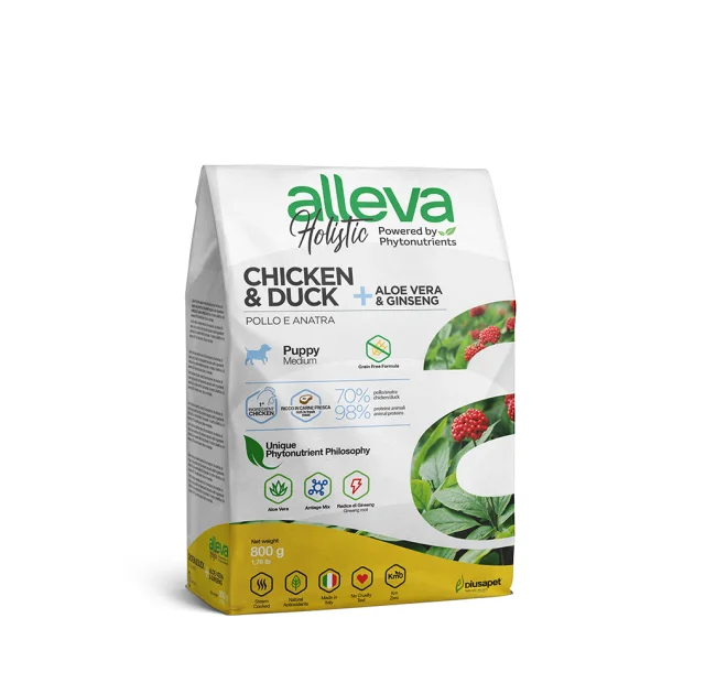 Сухий корм Alleva Holistic Puppy/Junior Chicken&Duck Medium для цуценят середніх порід, курка та качка, 800 г