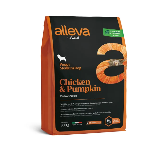 Сухий корм Alleva Natural Puppy Chicken&Pumpkin Medium для цуценят середніх порід, курка та гарбуз, 800 г