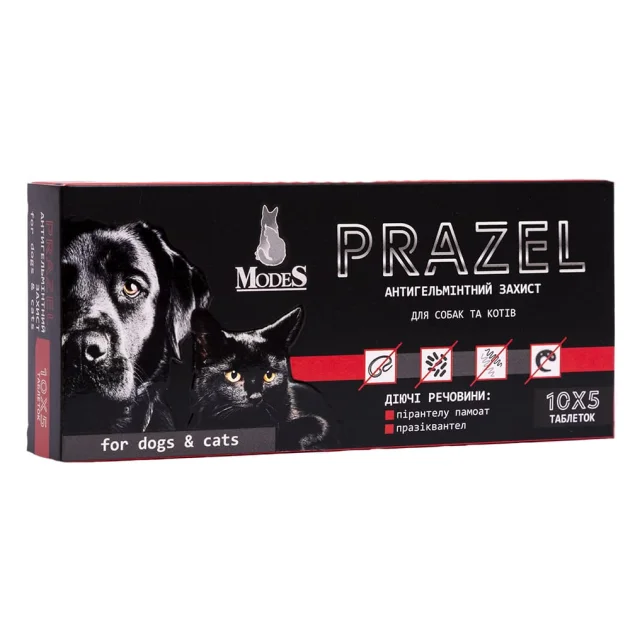 Таблетки Modes Prazel антигельминтная защита для собак и кошек, блистер 10 табл