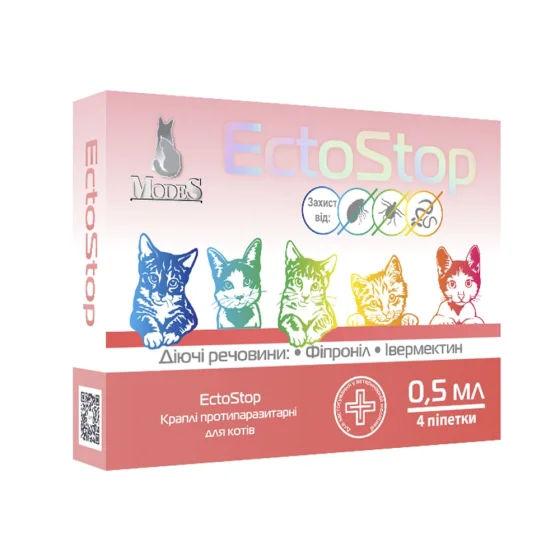 Краплі Modes EctoStop протипаразитарні для котів вагою до 4 кг, 0.5 мл