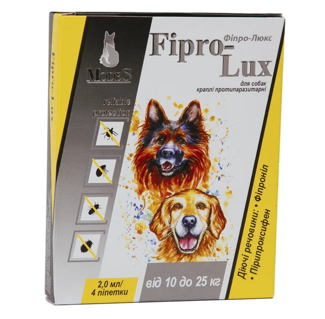 Краплі Modes Fipro-Lux протипаразитарні для собак вагою 10-25 кг, 2 мл, ціна за 1 піпетку