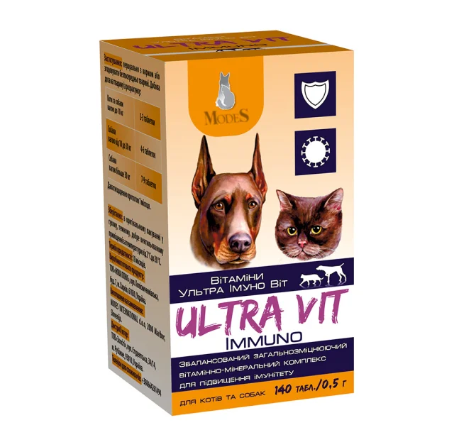 Вітамінно-мінеральний комплекс Modes Ultra Vit Immuno для підвищення імунітету собак та котів, 140 табл
