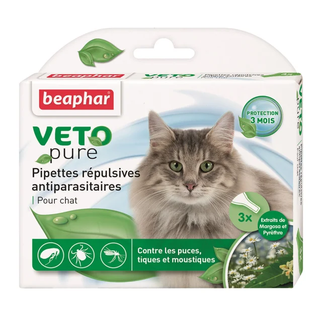 Капли Beaphar Veto Pure Spot on Cat от блох, клещей и комаров для кошек, био натуральные, цена за 1 пипетку