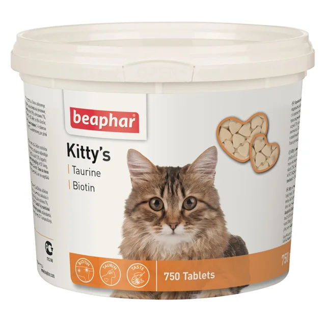 Витамизированное лакомство Beaphar Kitty's Taurin Biotin для кошек, с таурином и биотином, 750 табл