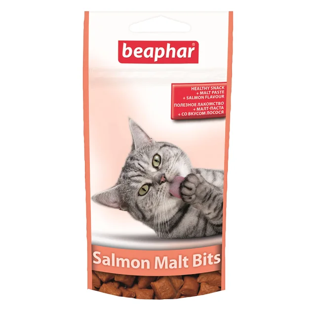 Лакомство Beaphar Salmon Malt Bits для кошек, подушечки с мальт-пастой, со вкусом лосося, 35 г