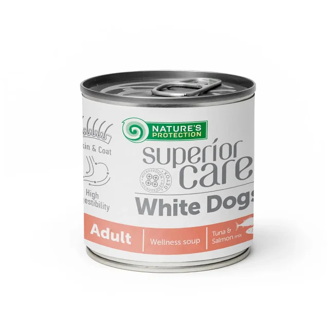 Консервы Natures Protection Superior Care Salmon&Tuna для белых собак всех пород, суп с лососем и тунцом, 140 г