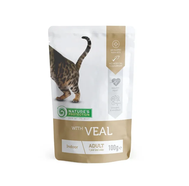 Влажный корм Natures Protection Indoor veal, для кошек живущих в помещении, с телятиной, 100 г