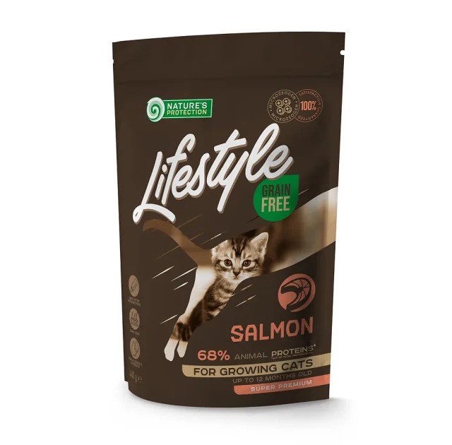 Беззерновой сухой корм Natures Protection Lifestyle Kitten Salmon для котят, с лососем, 400 г