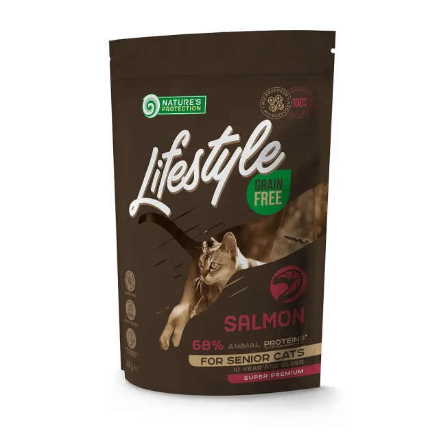 Беззерновой сухой корм Natures Protection Lifestyle Senior Cat Salmon для пожилых кошек, с лососем, 400 г