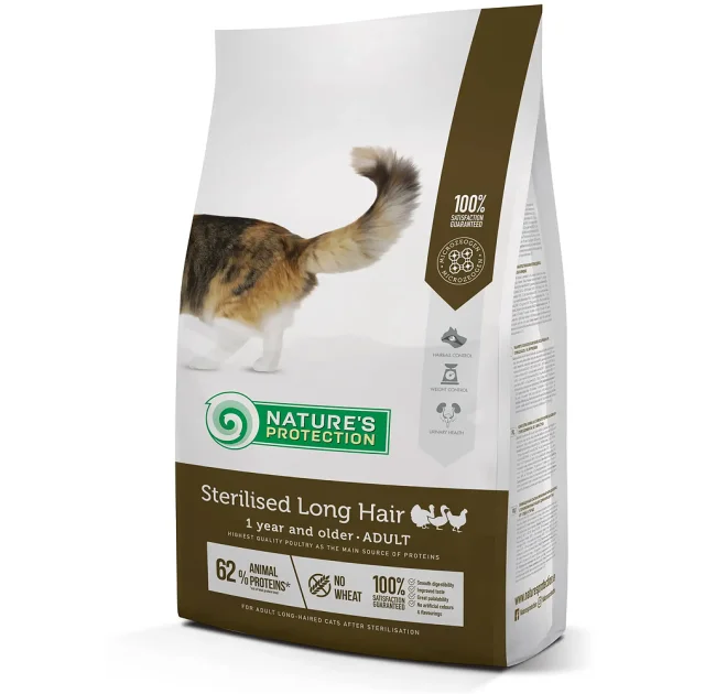Сухой корм Natures Protection Sterilised Long Hair Poultry для длинношерстных стерилизованных кошек, курица, 2 кг