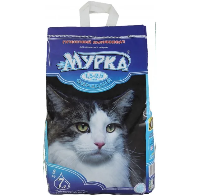 Бентонітовий наповнювач Мурка для котячого туалету, синя, середній (1.5-2.5 мм), 5 кг