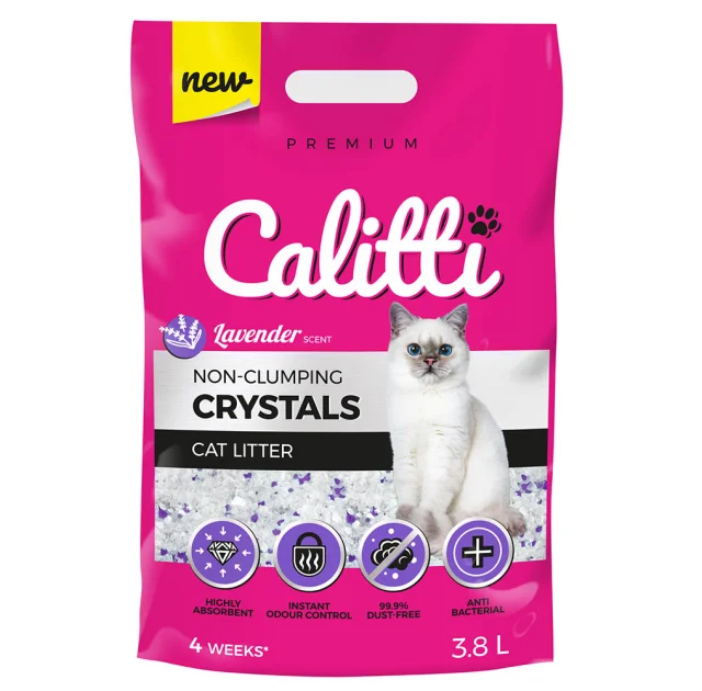 Силікагелевий наповнювач Calitti Crystals для котячого туалету, з лавандою, 3.8 л