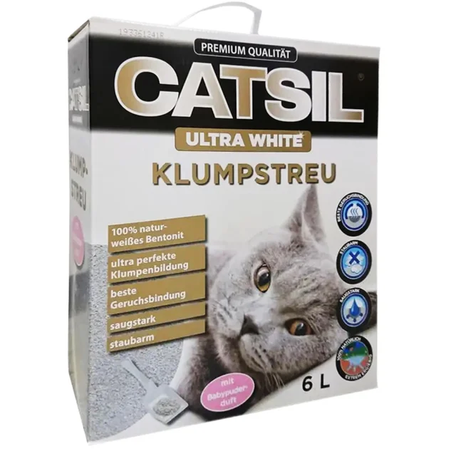 Бентонітовий наповнювач Agros Trading Ultra White для котячого туалету, з ароматом дитячої присипки, 6 л