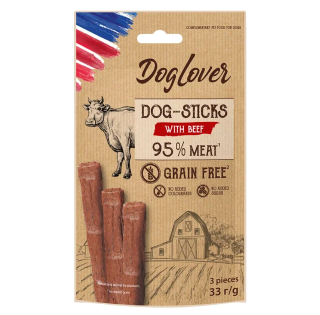 Ласощі DogLover Dog-Sticks Beef для собак, палички з яловичиною, 3 шт по 11 г