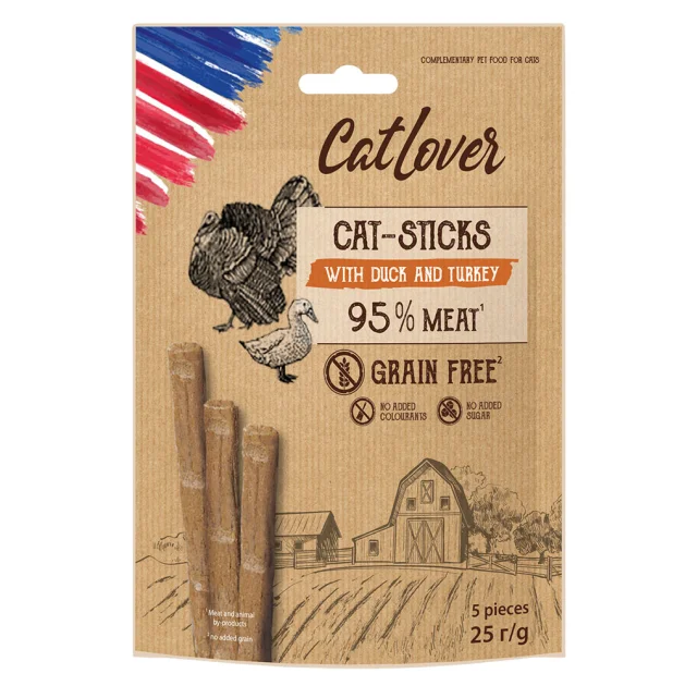 Лакомство CatLover Cat-Sticks Duck and Turkey для кошек, палочки с уткой и индейкой, 5 шт по 5 г