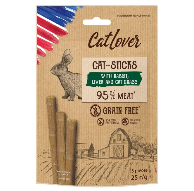 Лакомство CatLover Cat-Sticks Rabbit Liver Grass для кошек, палочки с кроликом, печенью и травой, 5 шт по 5 г