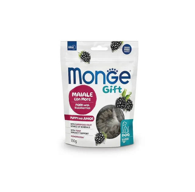 Лакомство Monge Gift Dog Puppy and Junior Growth Support для щенков, свинина с ежевикой, 150 г