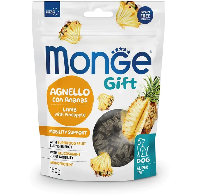 Лакомство Monge Gift Dog Mobility Support для собак, поддержка массы тела, ягнятина с ананасами, 150 г