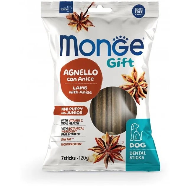 Лакомство Monge Gift Dog Puppy and Junior Mini для щенков малых пород, ягненок с анисом, 120 г