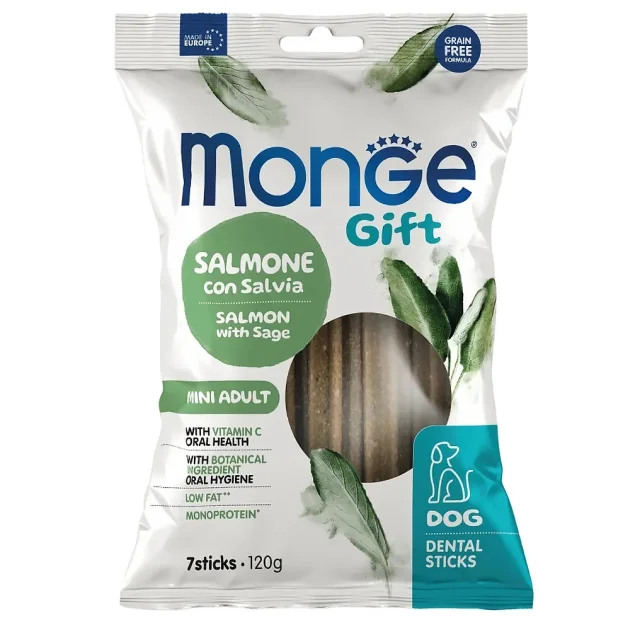 Лакомство Monge Gift Dog Mini для собак малых пород, лосось с шалфеем, 120 г