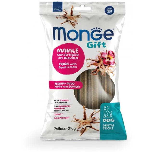 Лакомство Monge Gift Dog Puppy and Junior Medium & Maxi для щенков средних и крупных пород, со свининой, 210 г
