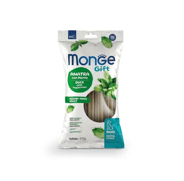 Лакомство Monge Gift Dog Medium & Maxi для собак средних и больших пород, утка с мятой, 270 г