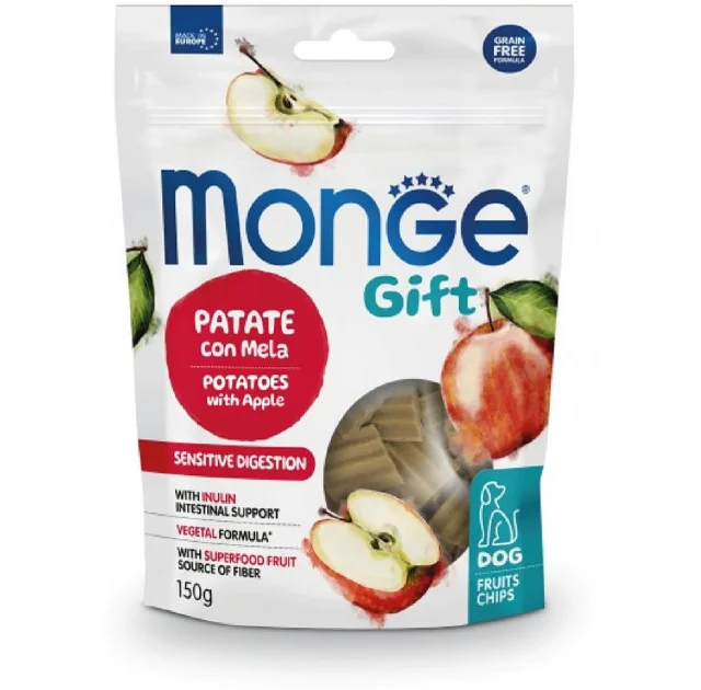 Лакомство Monge Gift Dog Fruit Chips Sensitive digestion для собак, картофель с яблоком, 150 г
