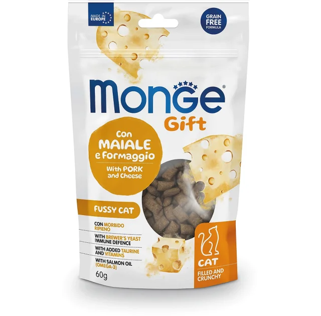 Лакомство Monge Gift Fussy Cat для кошек, свинина и сыр, 60 г