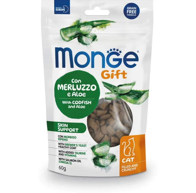 Лакомство Monge Gift Cat Skin support для кошек с чувствительной кожей, с треской и алоэ, 60 г