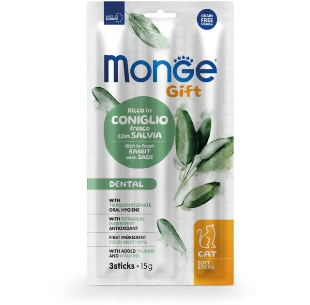 Лакомство Monge Gift Cat Dental для кошек, форель с ромашкой, 15 г