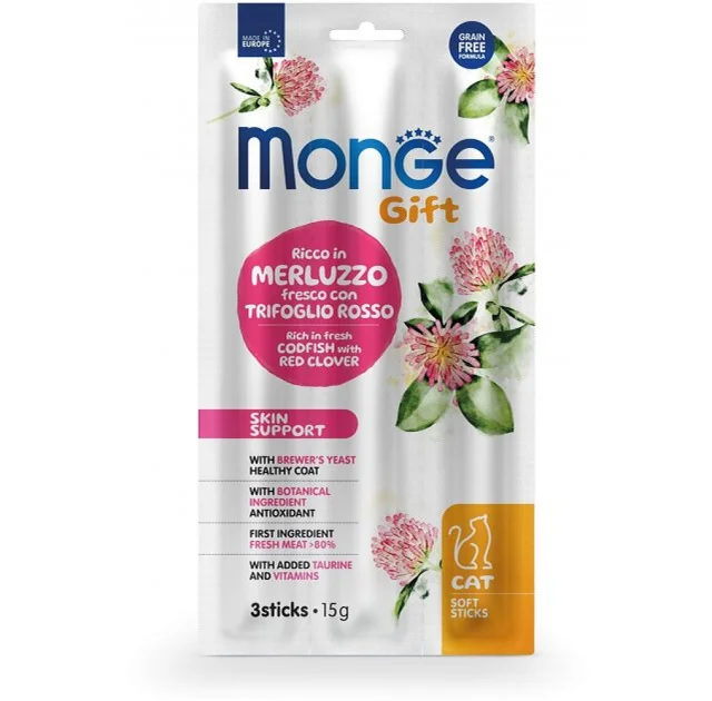 Лакомство Monge Gift Cat Skin support для кошек, с красным клевером, 15 г