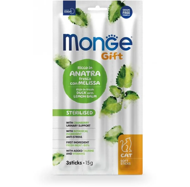 Лакомство Monge Gift Cat Sterilised для кошек, утка с мелиссой, 15 г