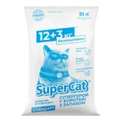 Древесный наполнитель SuperCat Стандарт для кошачьих туалетов, 12+3 кг