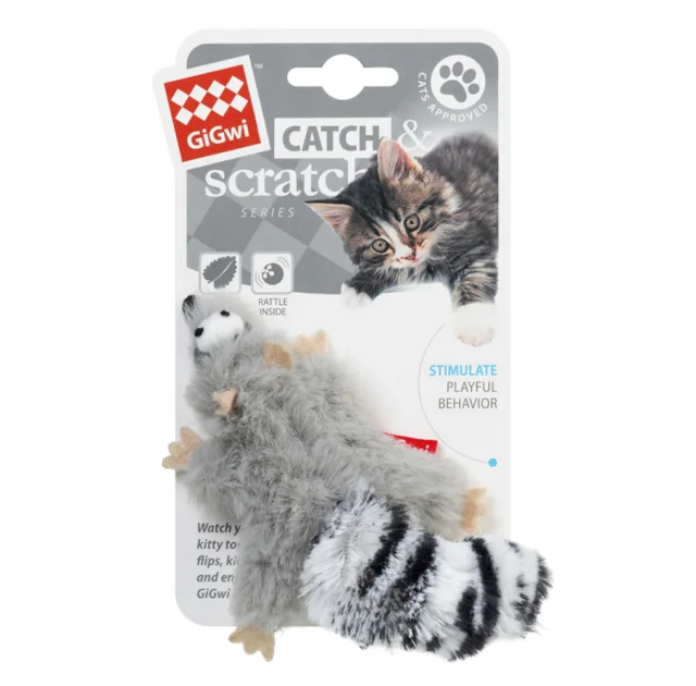 Іграшка GiGwi Catch&Scratch Єнот для котів, з котячою м'ятою, 8 см