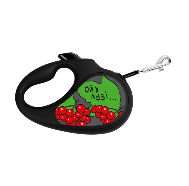 Повідець-рулетка Waudog R-leash для собак, малюнок "Калина", S, до 15 кг, 5 м, стрічка, чорний