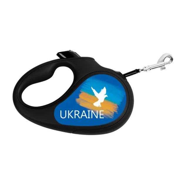 Повідець-рулетка Waudog R-leash для собак, малюнок "Прапор", M, до 25 кг, 5 м, стрічка, чорний