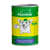 Консервы Хвостик для взрослых собак, с кусочками оленины в подливе, 1.24 кг