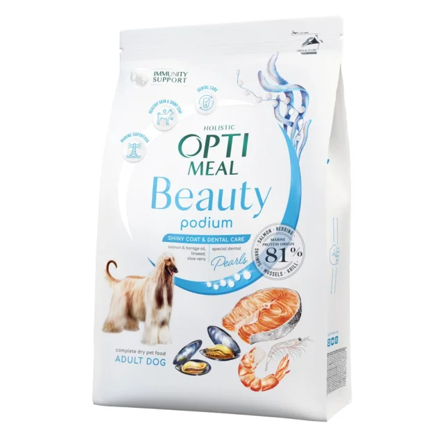 Сухий корм Optimeal Beauty Podium для собак, догляд за шерстю та зубами, на основі морепродуктів, 1.5 кг