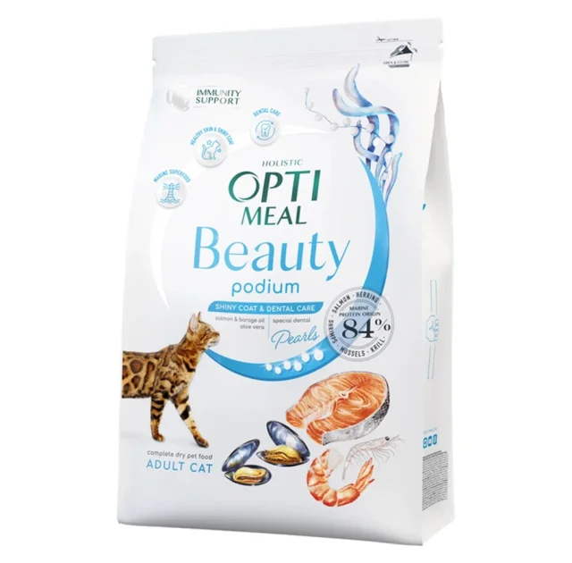 Сухой корм Optimeal Beauty Podium для кошек, уход за шерстью и зубами, на основе морепродуктов, 1.5 кг
