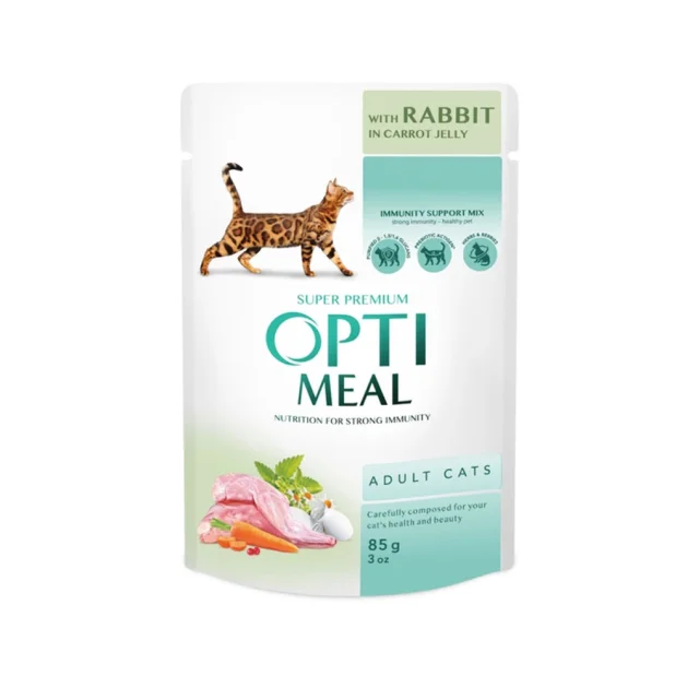 Влажный корм Optimeal для кошек, с кроликом в морковном желе, 85 г