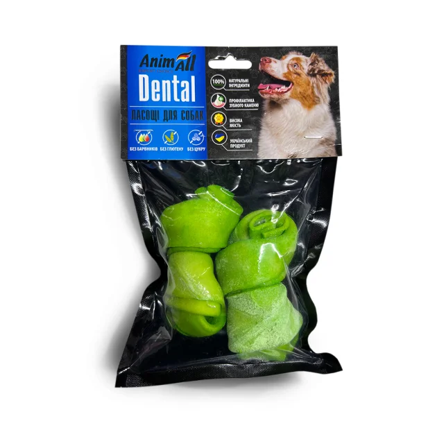 Кістка AnimAll Dental мюнхенська вузлова, для собак, зі спіруліною, 10-12 см, 2 штуки