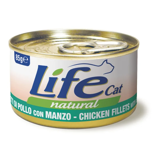 Консерви LifeCat Chicken Fillets With Beef для дорослих котів, філе курки та яловичини, 85 г