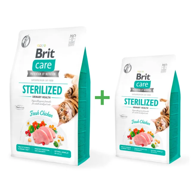 Сухой корм Brit Care Cat GF Sterilized Urinary Health, для взрослых кошек, акция 2 кг + 400 г