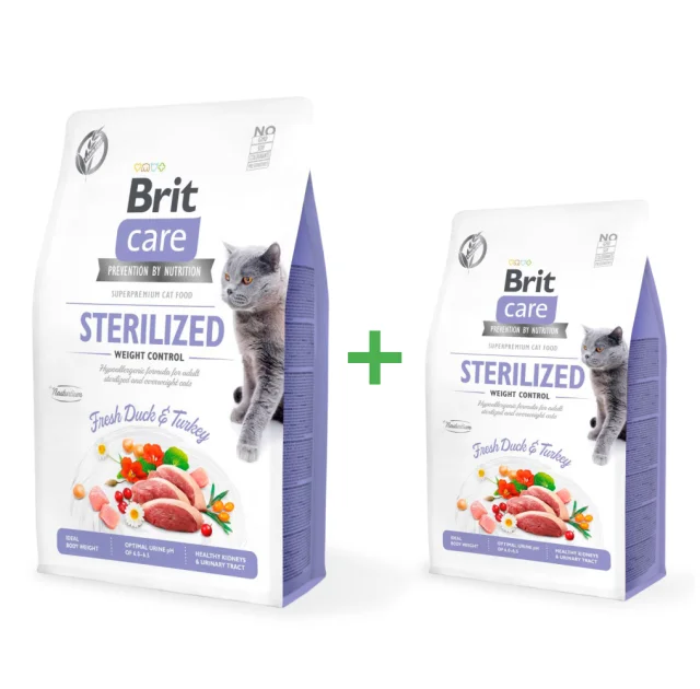 Сухой корм Brit Care Cat GF Sterilized Weight Control, для взрослых кошек, акция 2 кг + 400 г