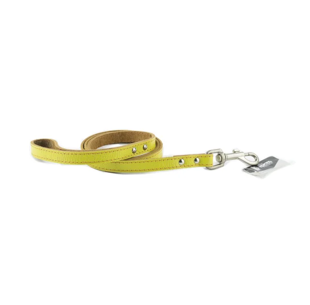 Поводок Cristel для собак, кожа зенит перламутровая, лакированный, прошитый, 16 мм / 130 см, жёлтый