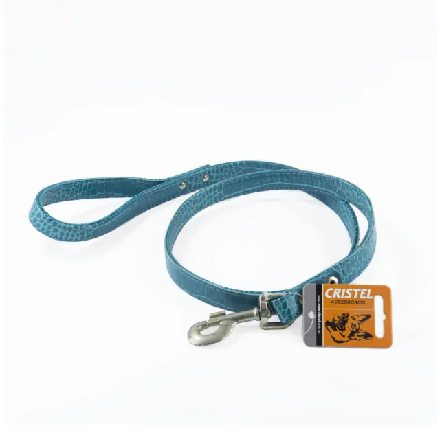 Повідець Cristel для собак, тришаровий, з фурнітурою "нікель", принт "кайман", шкіра, 20 мм, бірюзовий